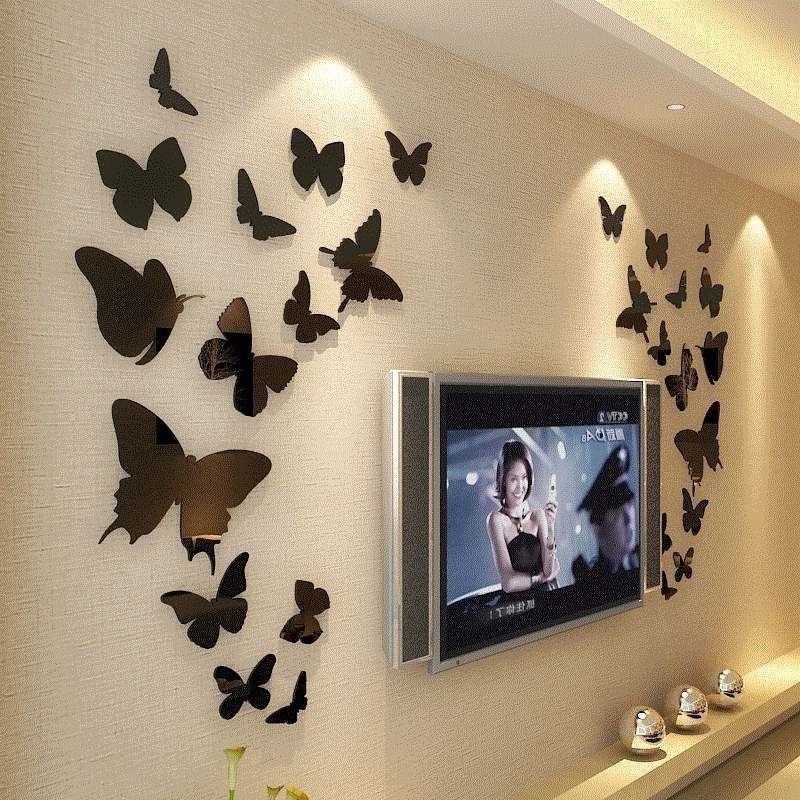 Mirror butterfly 3D stereo wall sticker room bedroom livin