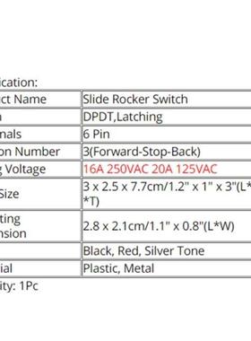 Forward-Stop-Back DPDT 6Pin Latching Slide Rocker Switch KCD