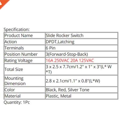 Forward-Stop-Back DPDT 6Pin Latching Slide Rocker Switch KCD