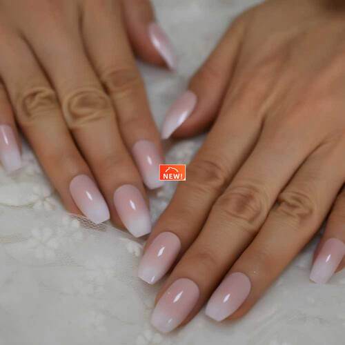 Pink Ombre Fake Nails Coffin Shape Medium Size Ladies Finger