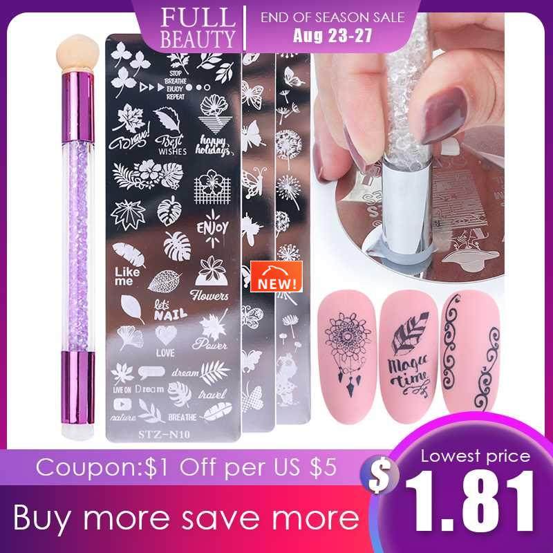 Nail Stamping Plates Set Silicone Sponge Brush Polish Transf