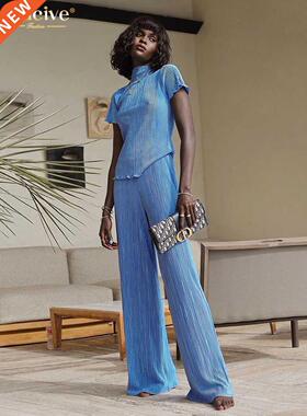 Clacive Bodycon Turtleneck T-Shirts Two Piece Set Women Summ