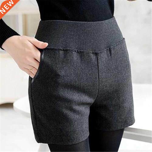 Lady Casual Pocket Winter Oversized Solid Shorts Woman Plus
