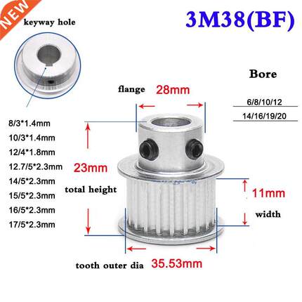 1Pcs 3M 38 Tooth 40 Tooth Synchronous Wheel Timing Belt Pull