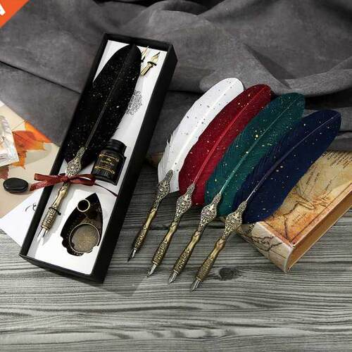 1 Set English Calligraphy Feather Dip Pen with 2 Nib Set Qui