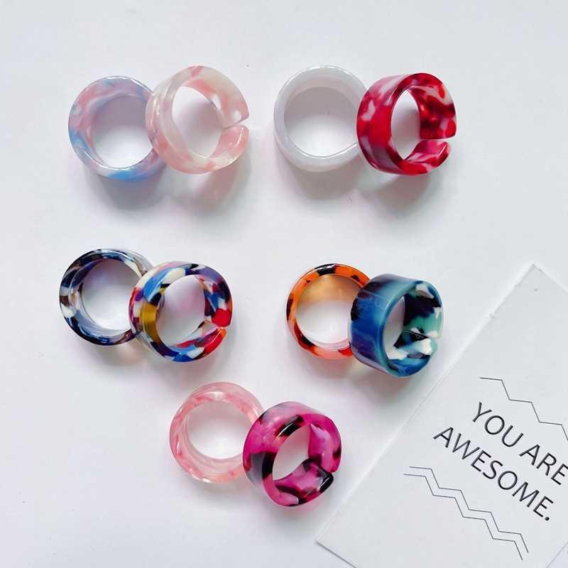 5 Piece Set Acrylic Open Rainbow Rings Transparent Resin Mol