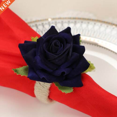 6pcs Handmade Flower Napkin Rings Faux Pink Rose Napkin Ring