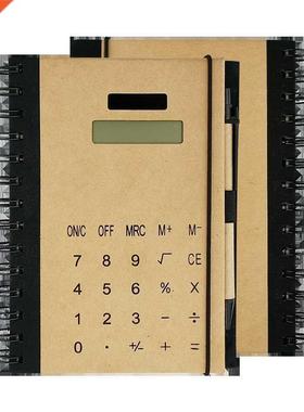 Kraft Paper Retro Solar Calculator Notebook Combo with Pen f