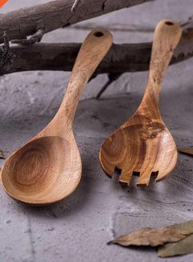 Large Kitchen Cooking Spoons Natural Wooden Salad Server Wo