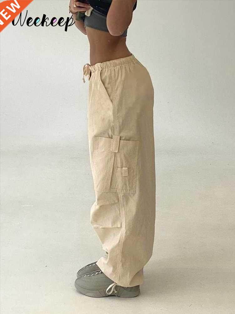 Weekeep Light Khaki Cargo Pants Setwear 100% Cotton Big Pock