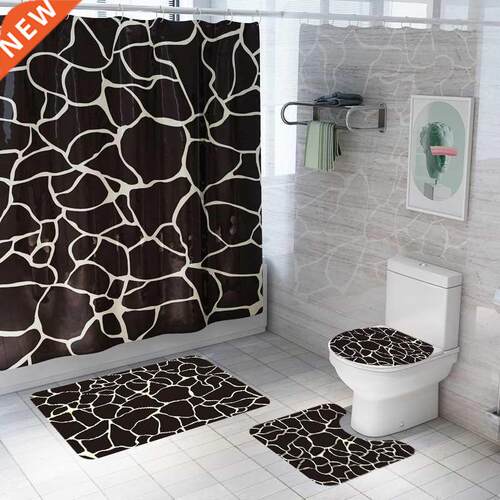 Marble Print Shower Curtain 4 Piece Carpet Cover Toilet Cov