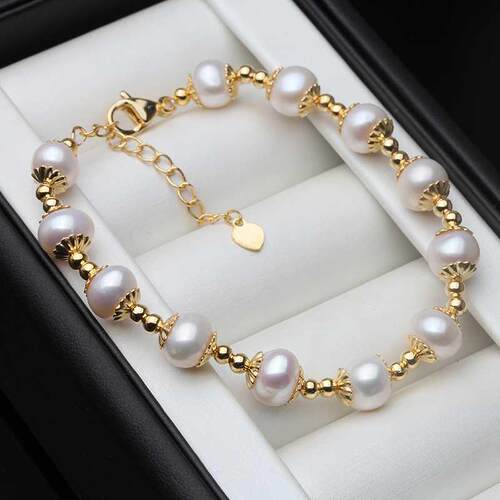 100% Real Freshwater Round Pearl Bracelet For Women Natural