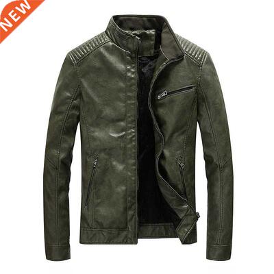 New Sprng Men's Leather Jackets Stand Collar Motorcycle
