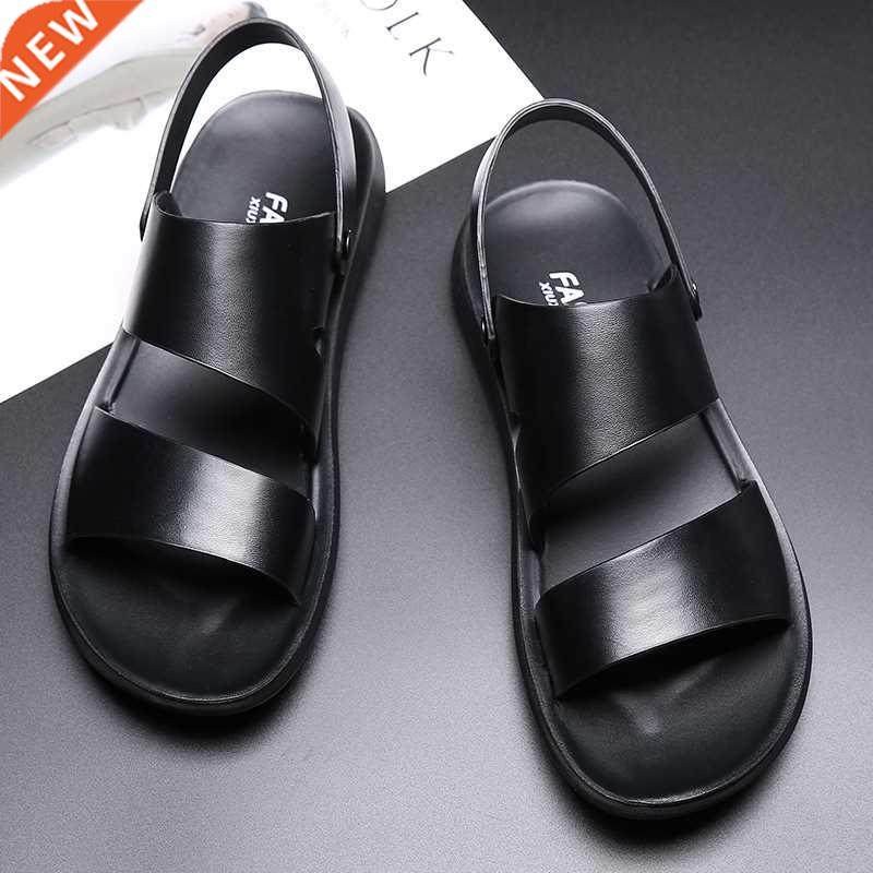 Leather Men's Sandals Open Toe Slip on Fashion Casual Sh