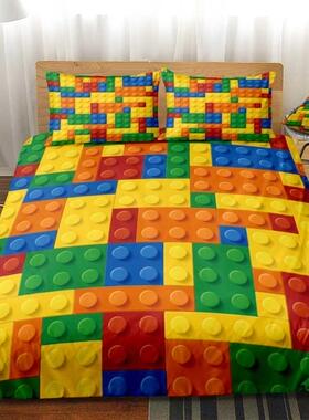 Toy Print Bedding Set Dot Building Blocks Comforter Cover Ki