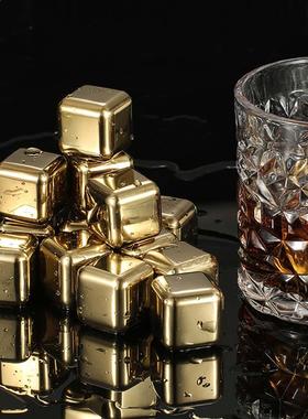 6pcs Golden Whiskey Stones Ice Cubes Chilling Rocks Whisky C