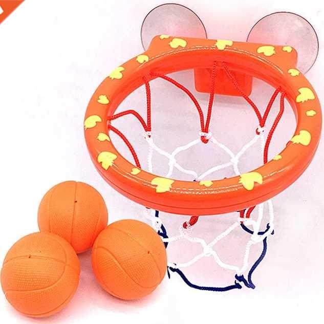 Baby Bath Basketball Hoop Toy on Suckers Set Kid Bathroom Ed