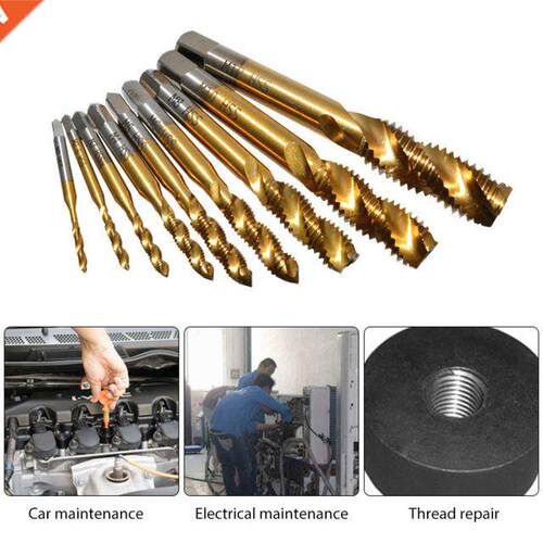 9pcs Spiral Pointed Taps M2-M12 Tapping Thread Forming Drill