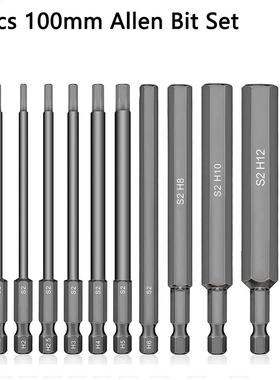 10Pcs 1/4 Hex Head Allen Wrench Drll Bt 100mm Long Handle