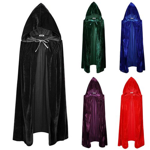 Adult Halloween Velvet Cloak Cape Hooded Medieval Costume Wi