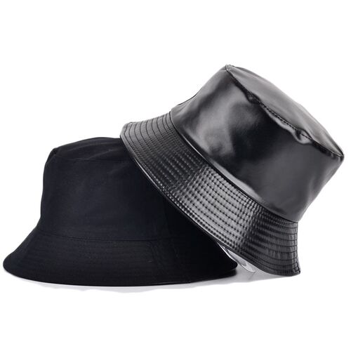 2021 New Faux Leather Bucket Hat Women Reversible Pu And Cot