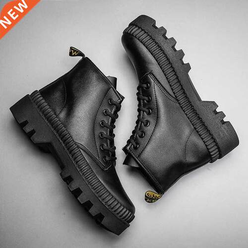 Winter New Black Thick Base Cloth Mid-Top Boots Men Fall Bri