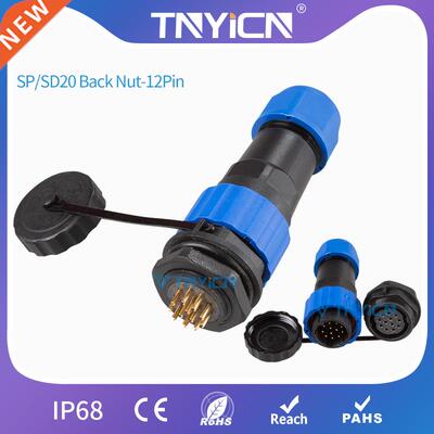 waterproof Cable Connector IP68 SP/SD20 Back Nut 12Pin Wire