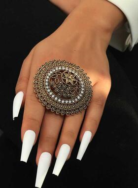 Engraved Flower Pattern Retro Party Female Finger Ring Vinta