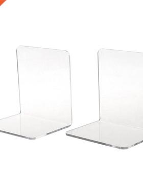 2Pcs Clear Acrylic Bookends L-shaped Desk Organizer Desktop