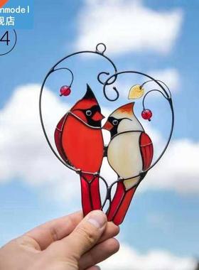 1pc Cardinals Birds Stained Glass Ornament Wall Decor Hangin
