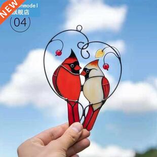1pc Cardinals Birds Stained Glass Ornament Wall Decor Hangin