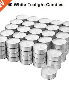 50pcs Candles White Unscented Smokeless Wax Tea Light 6g