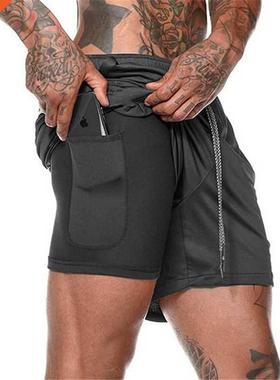 NEW Men	s Running Shorts Mens 2 in 1 Sports Shorts Ma
