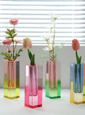 Acrylic Hydroponic Vase Square Column Glass Vase Pot Creativ