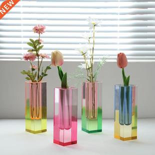 Acrylic Hydroponic Vase Square Column Glass Vase Pot Creativ