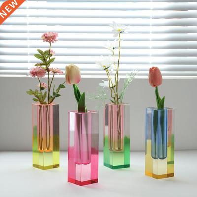 Acrylic Hydroponic Vase Square Column Glass Vase Pot Creativ