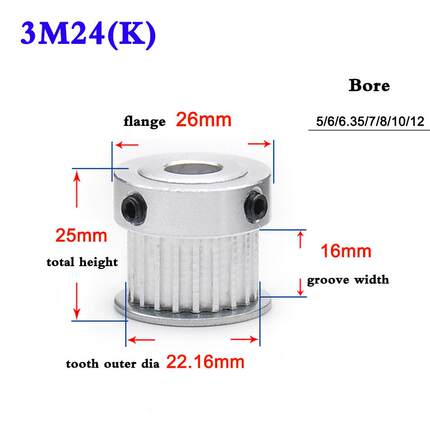 1Pcs M 24 Tooth 25 Tooth Synchronous Wheel Timing Belt Pull