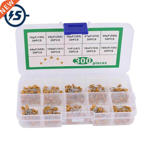 300pcs 10 Values Monolithic Capacitor Kits 10pF 20pF 30pF 47