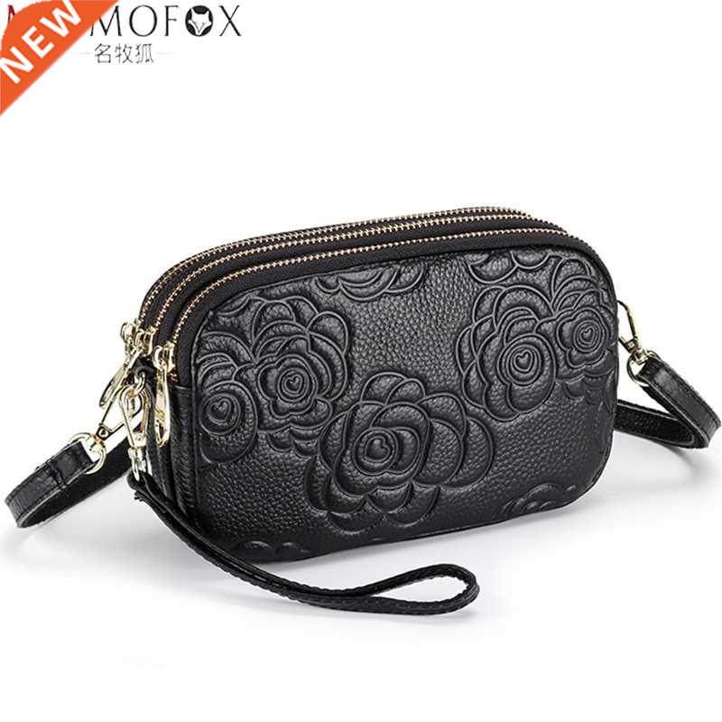 Fashion Printing Design Three Layer Zip Pocket Women Leathe