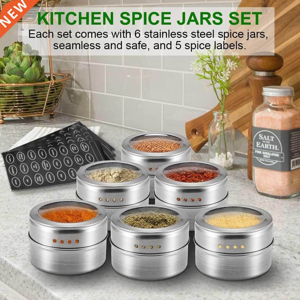 6PCS Magnetic Spice Jar ers Salt Holder Box Shaker Spices C