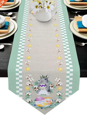 Easter Plaid Bunny Eggs Table Runners Modern Tablecloths Par