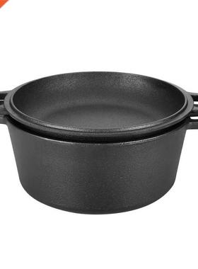 4.5L Double Dutch oven 2 in 1 Seasoned Ca Iron Double Dutc