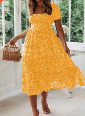 Vestidos Vintage Vintage Print Puff Sve summer Beach swee