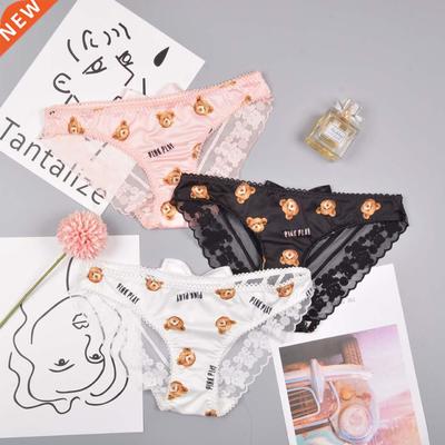 Women Cute Bear Panties Low Waist Lace Ruffled Kawaii Linger