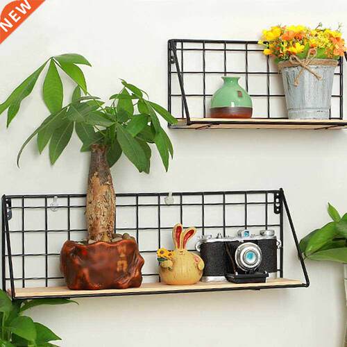 Metal Wall Shelf One-Tier Wood Wall Storage Shelf Rack Iron