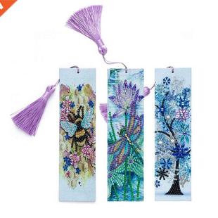 3 Pcs 5D Diamond Bookmark DIY Painting Bookmark Faux Leather
