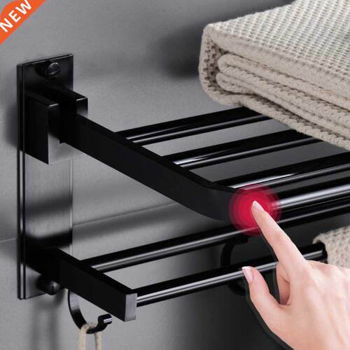 Towel Holder Wall Mounted Black Aluminum Surface Shower Bars