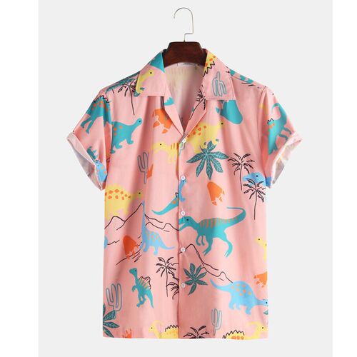 2021 Fashion Hawaiian Shirt Mens Funny Style Dinosaur Cartoo