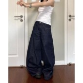 blue 深蓝色高腰直筒长裤 high straight Deep pants waisted leg
