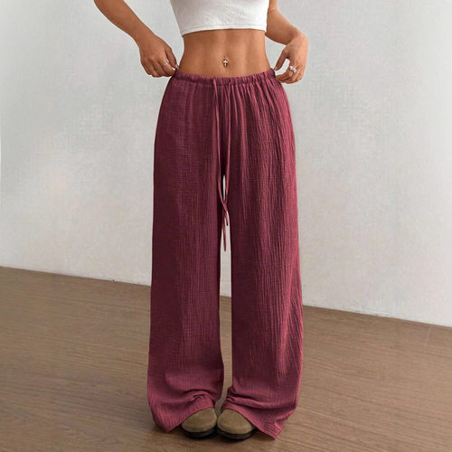 Solid color tied casual pants for women 女士纯色系绳休闲长裤